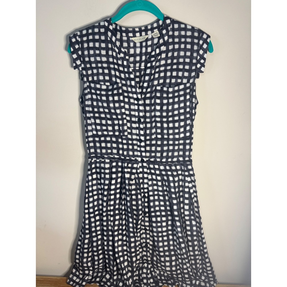 11.1 Tylho Womens Black White Grid Check Sleeveless Button Front Shirt Dress M - Picture 6 of 6